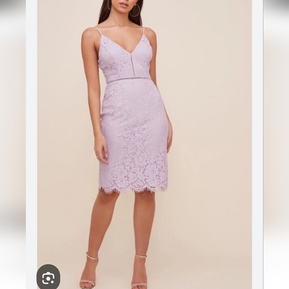 Astr The Label Lattice Lilac Lavender Lace Overlay Cocktail Midi Dress Sz Medium - Picture 1 of 12